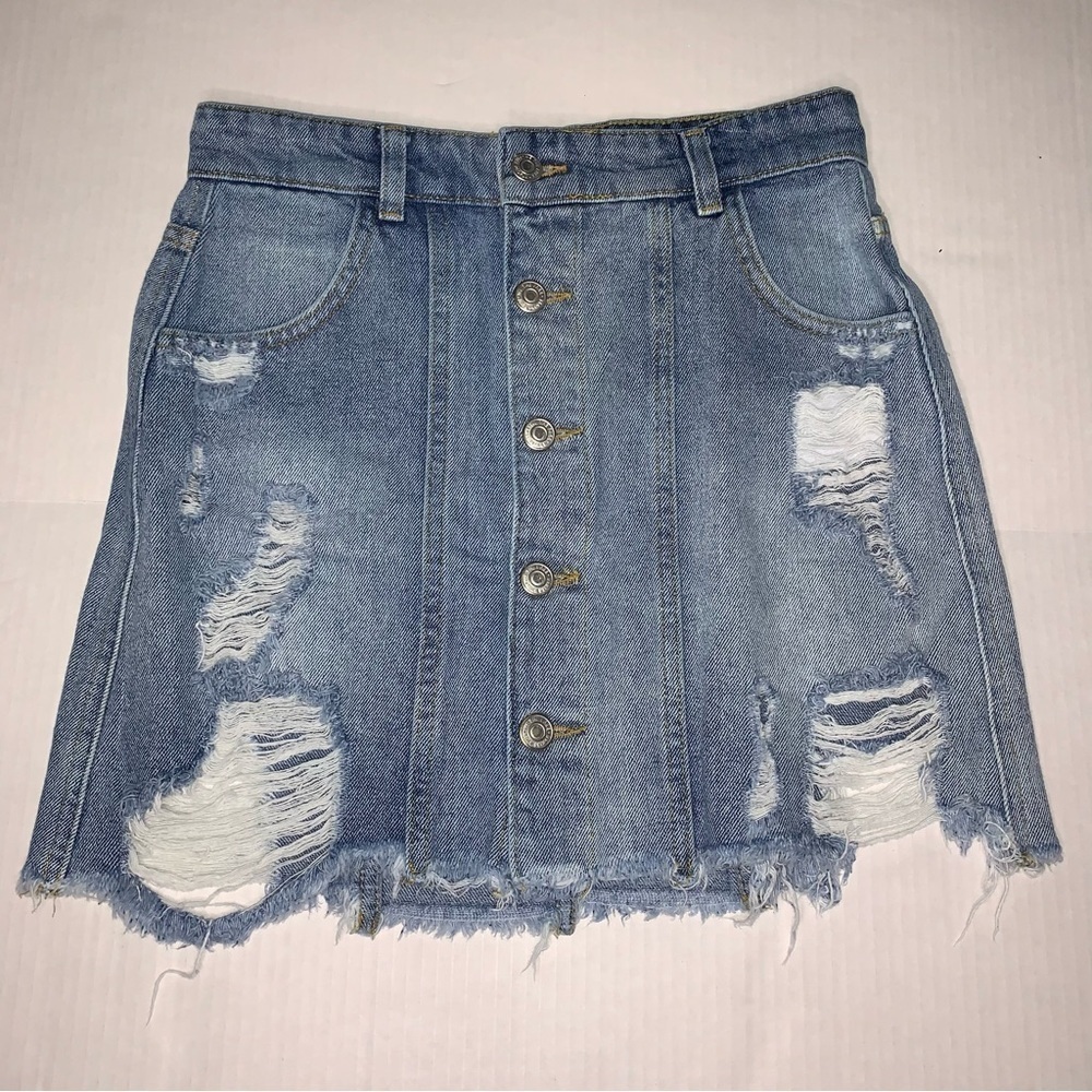 Free People Distressed Denim Skirt Size 2